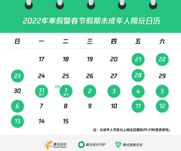 腾讯游戏公布2022年寒假未成年人限玩时间 王者荣耀未成年春节游戏时间